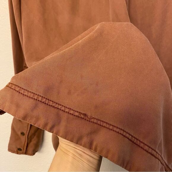 Free People Under Your Spell 100% Tencel orange long sleeve lace up blouse Top L - Picture 5 of 13